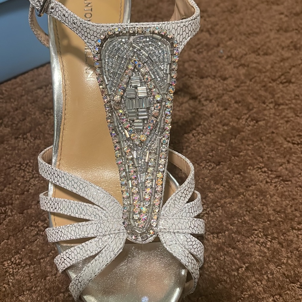Silver Antonio Nadelle Platform Jeweled Dress Leather sandals - Picture 6 of 6